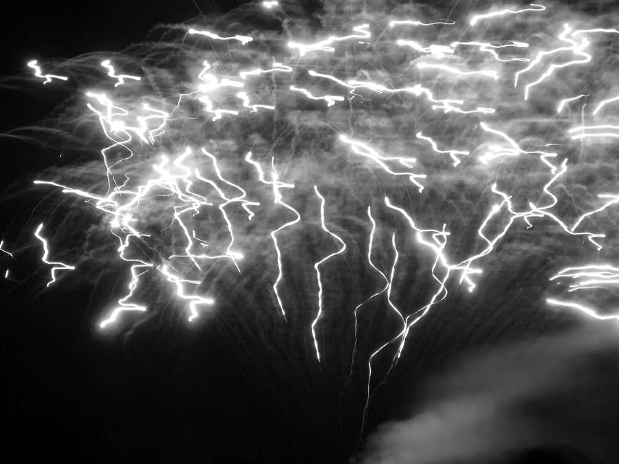 Fireworks Abstract in Black and White 2 Photograph by Mary Bedy