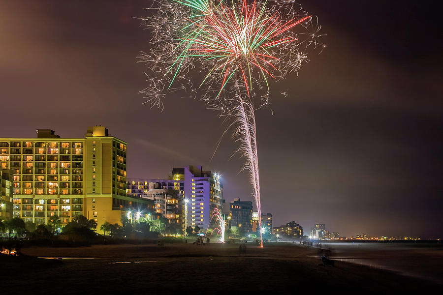 Fireworks Along Myrtle Beach Photograph by Tim Wilson Fine Art America