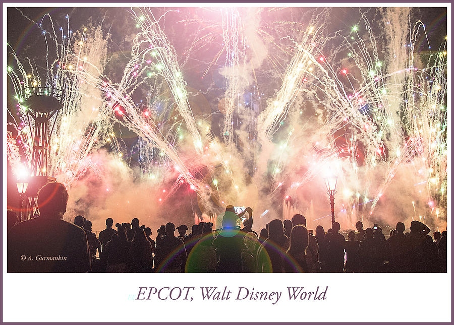 Fireworks and Crowd Silhouettes, EPCOT, Walt Disney World Photograph by A Macarthur Gurmankin