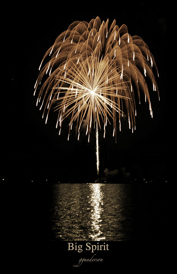 Fireworks at Big Spirit Lake Photograph by Gary Gunderson