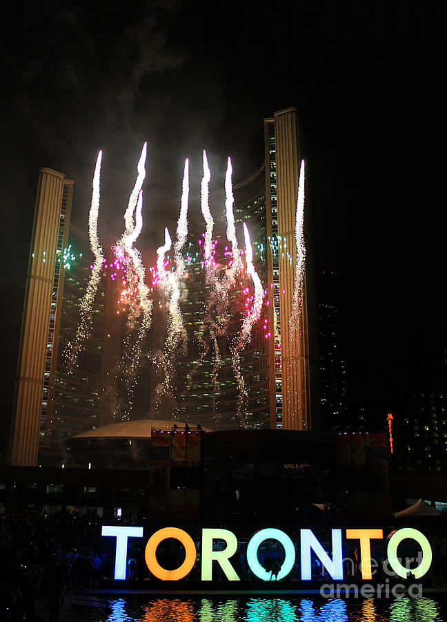 Toronto Raptors Photograph - Fireworks at Toronto City Hall by Nina Silver