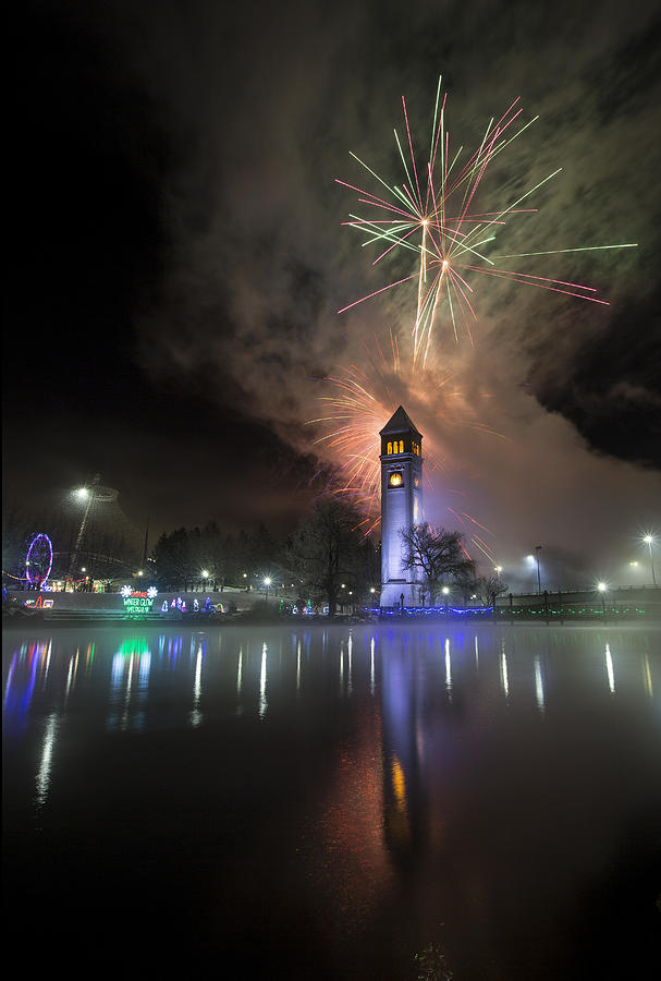 Fireworks Clock Tower Reflection 2016 Photograph by Paul DeRocker