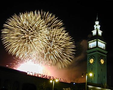 Fireworks Photograph - Fireworks - Ferry Building by Richard Nodine Fireworks Photograph - Fireworks - Ferry Building by Richard Nodine