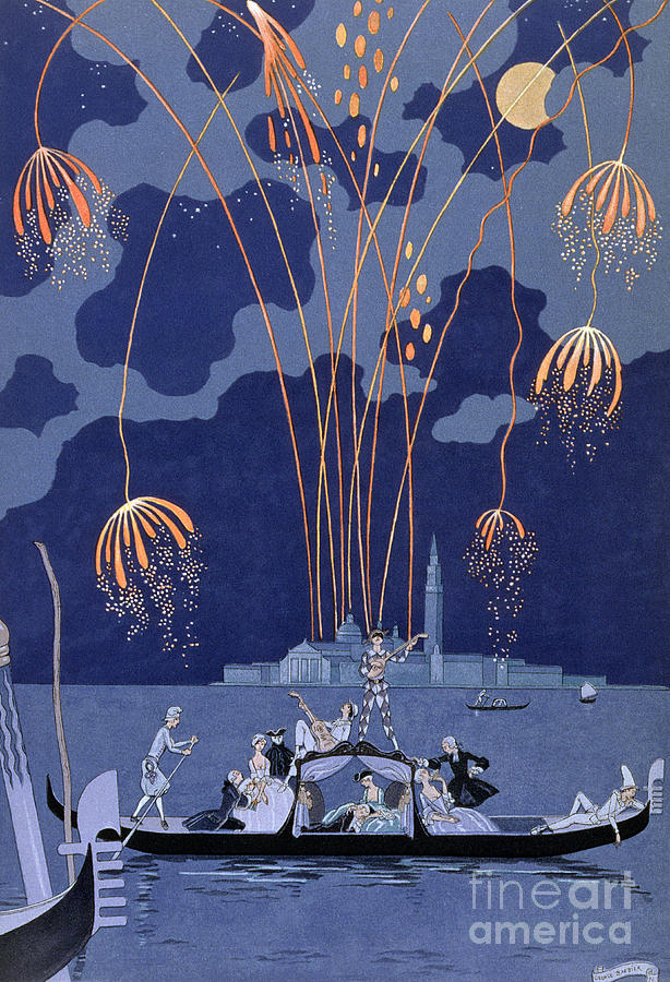 Boat Painting - Fireworks in Venice by Georges Barbier