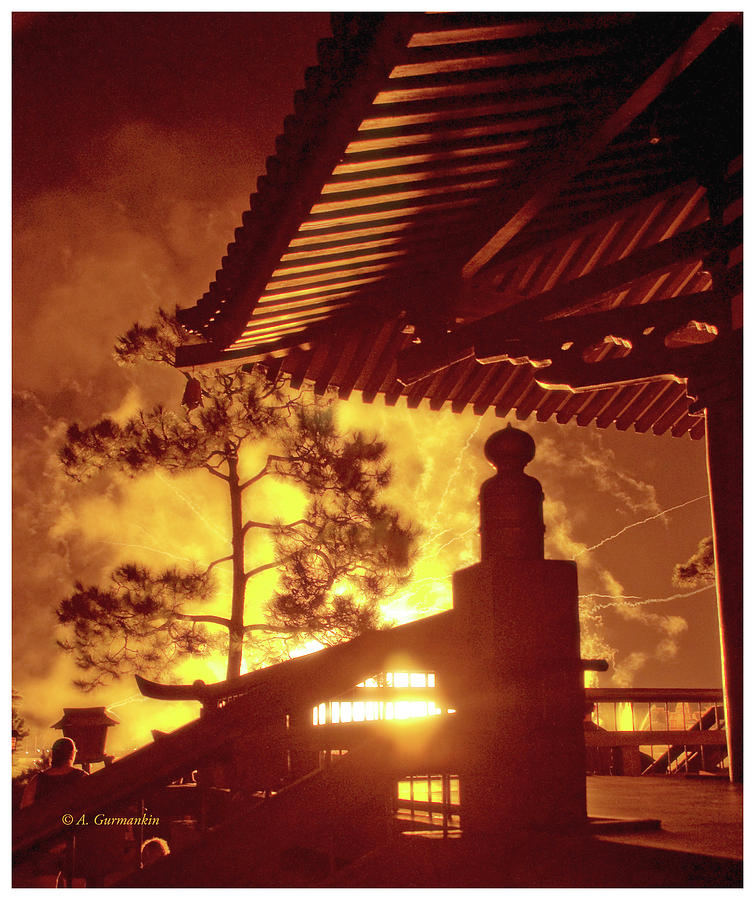 Fireworks, Japan Pavilion, EPCOT, Walt Disney World Photograph by A Macarthur Gurmankin