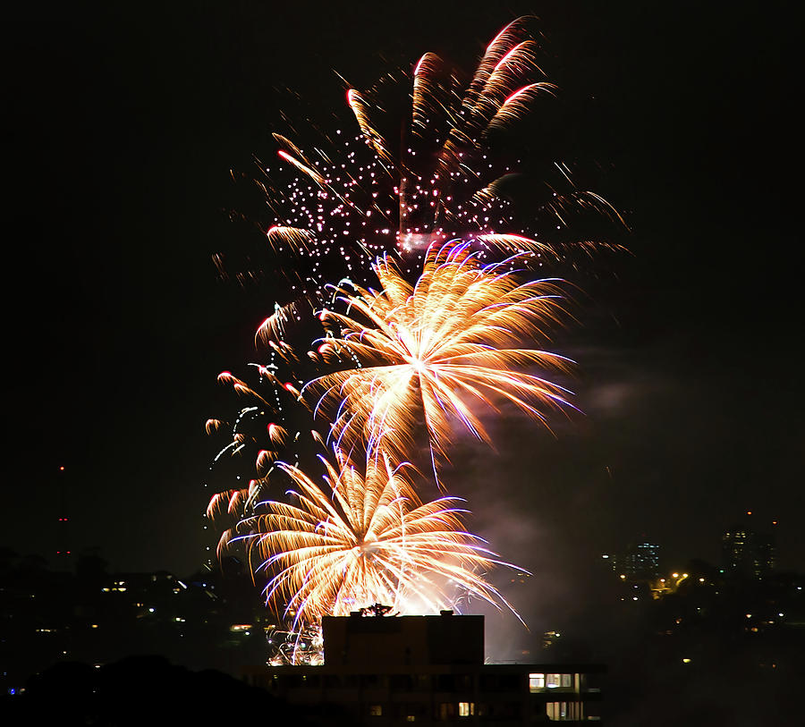 Fireworks Photograph - Fireworks Lights Up Manly by Miroslava Jurcik