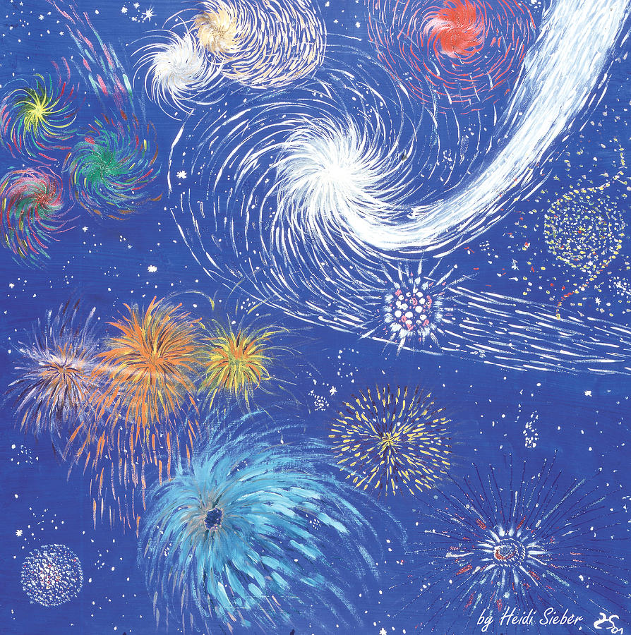 Fireworks Painting - Fireworks of your heart by Heidi Sieber