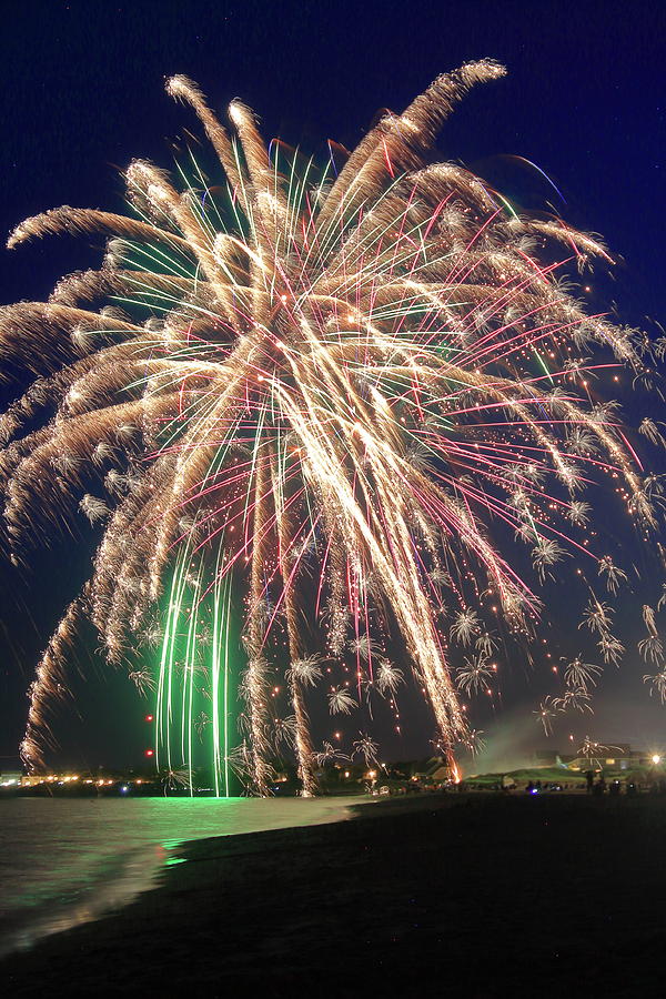 Fireworks on the Beach Yarmouth Cape Cod Photograph by John Burk