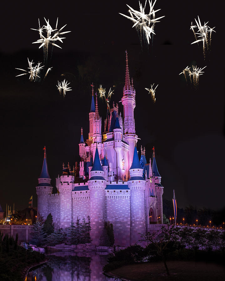 Architecture Photograph - Fireworks over Cinderellas Castle by Chris Bordeleau