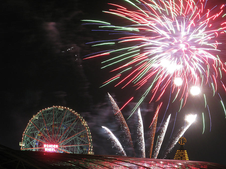 Fireworks over Coney Island Photograph by Kim Lofgren Fine Art America