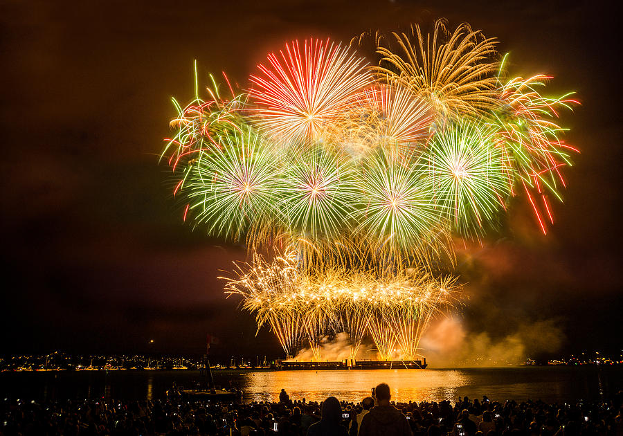 Fireworks over English Bay Vancouver Photograph by Peter V Quenter