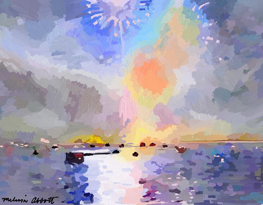 Fireworks Over Gloucester Harbor, Painting by Melissa Abbott