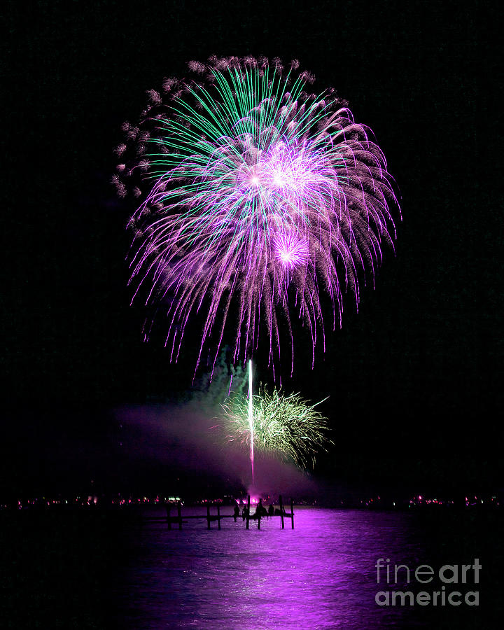 Fireworks Over Grand Traverse Bay I Photograph by Karen Jorstad