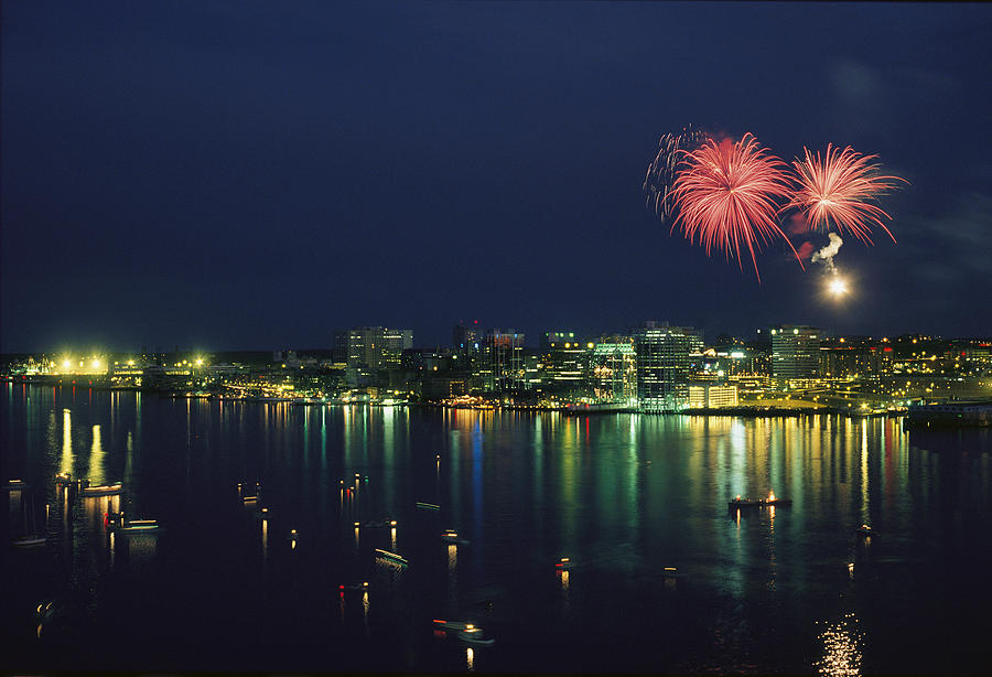 Fireworks Over Halifax Harbor Celebrate Photograph by James P. Blair