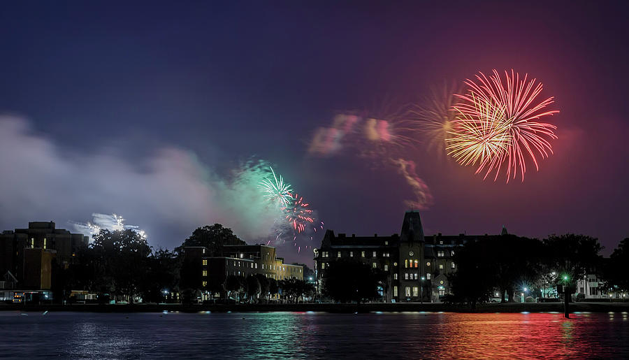 Fireworks over Hampton University Photograph by Glenn Woodell