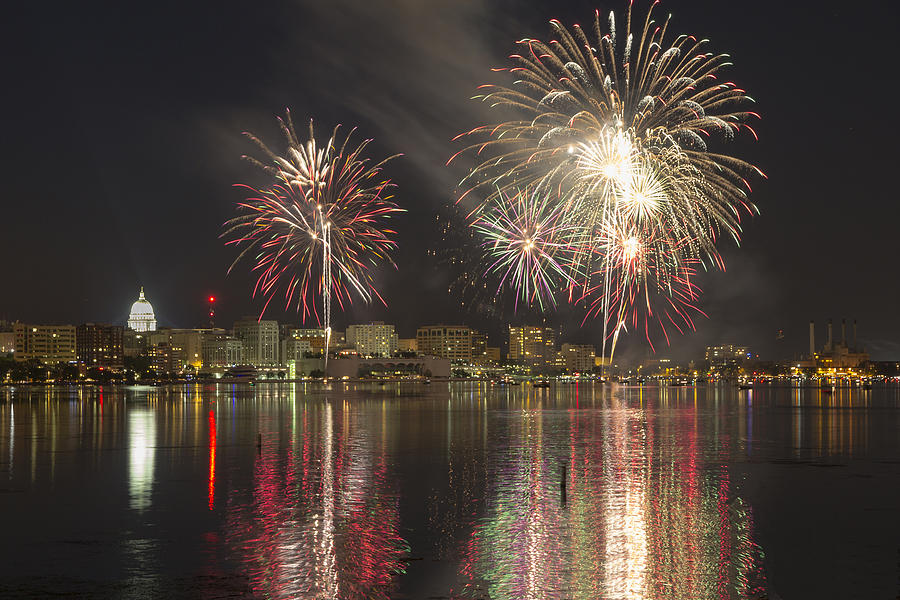 Independence Day Photograph - Fireworks Over Lake Monona by Gregory Payne