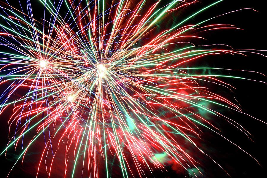 Fireworks over Redbud Park Photograph by Toni Hopper