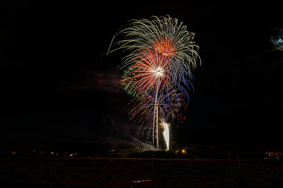 Fireworks Over The Black Dirt Vegetable Fields With Moon Photograph by Angelo Marcialis