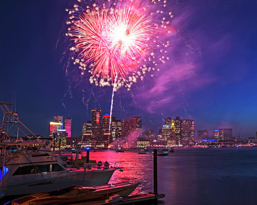 Fireworks over the Boston Skyline Boston Harbor Illumination Photograph by Toby McGuire