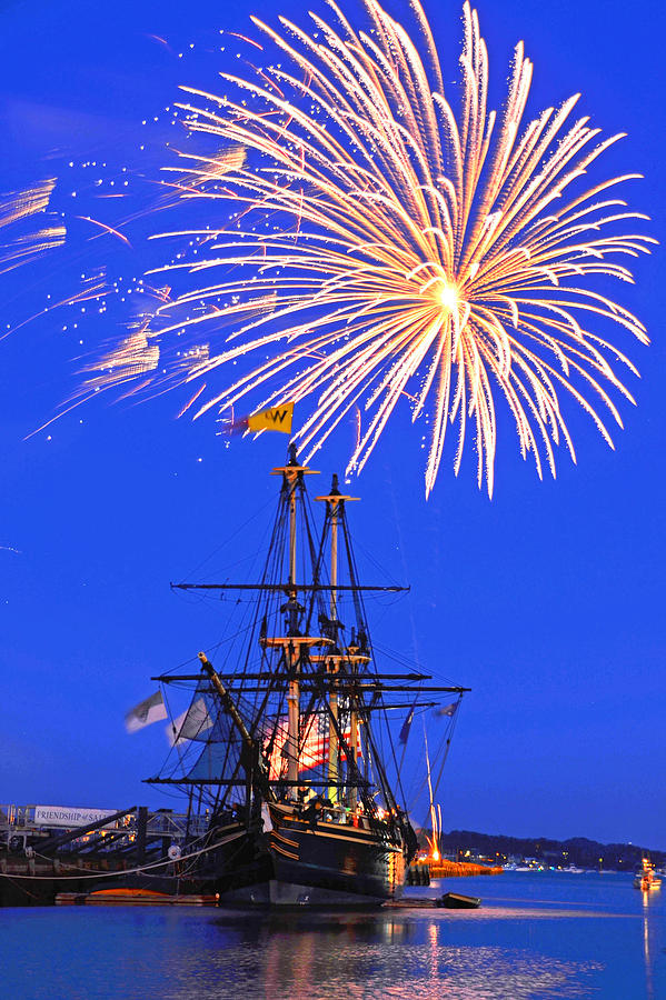 Fireworks over the Salem Friendship Salem MA Fourth of July Photograph by Toby McGuire