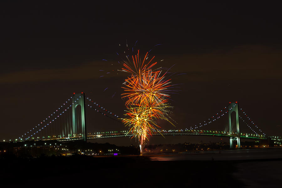 Fireworks Over the Verrazano Narrows Bridge Photograph by Kenneth Cole