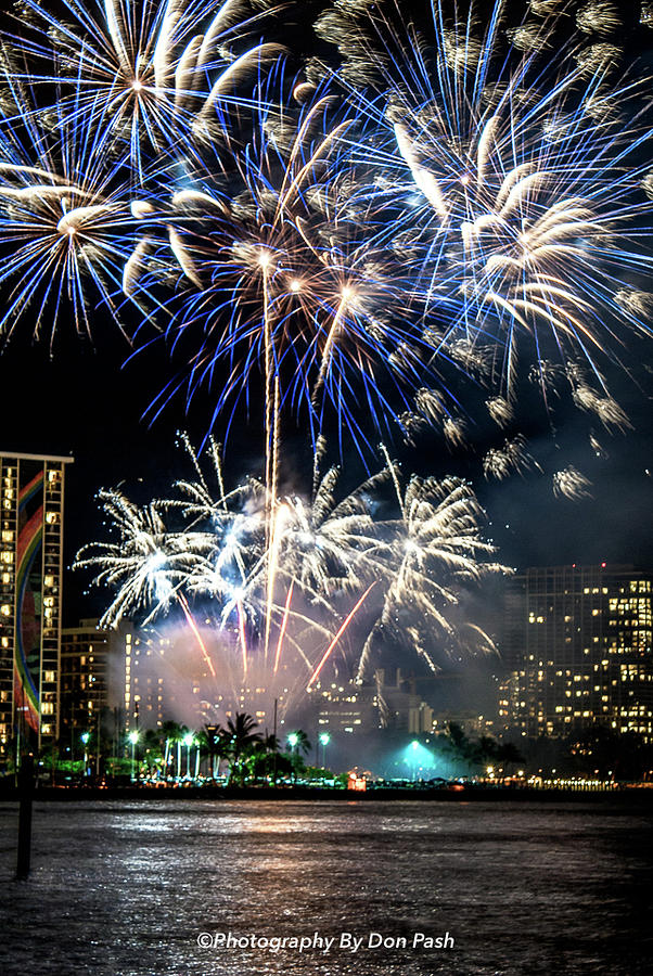 Fireworks Over Waikiki 2 Photograph by Donald Pash