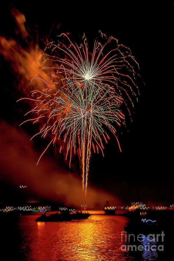 Fireworks Over Water Photograph by Kay Brewer