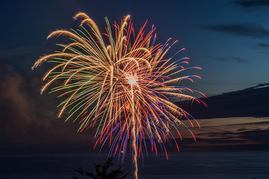 2014 Photograph - Fireworks over Yachats by Mike Watts