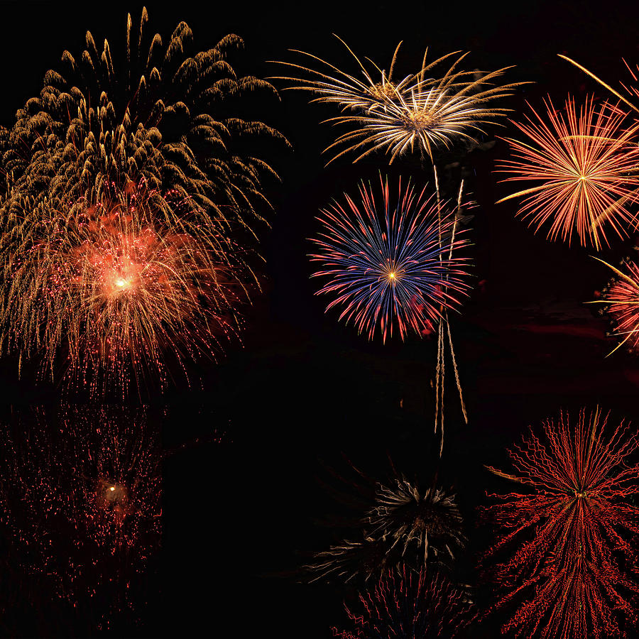 Fireworks Reflection In Wate - 1 Digital Art by OLena Art
