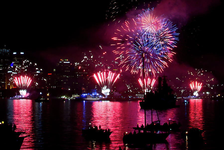 Boat Photograph - Fireworks Set Off From Navy Ships by Miroslava Jurcik