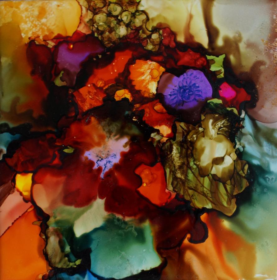 Firey Floral Painting by Jo Smoley