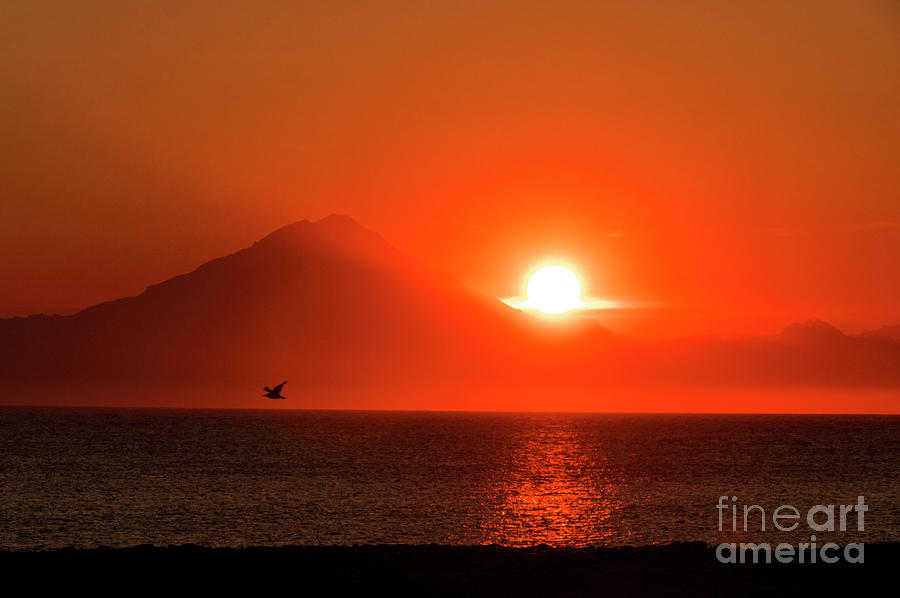 Firey Sunset on Mt Redoubt Volcano Alaska Photograph by Louise Magno