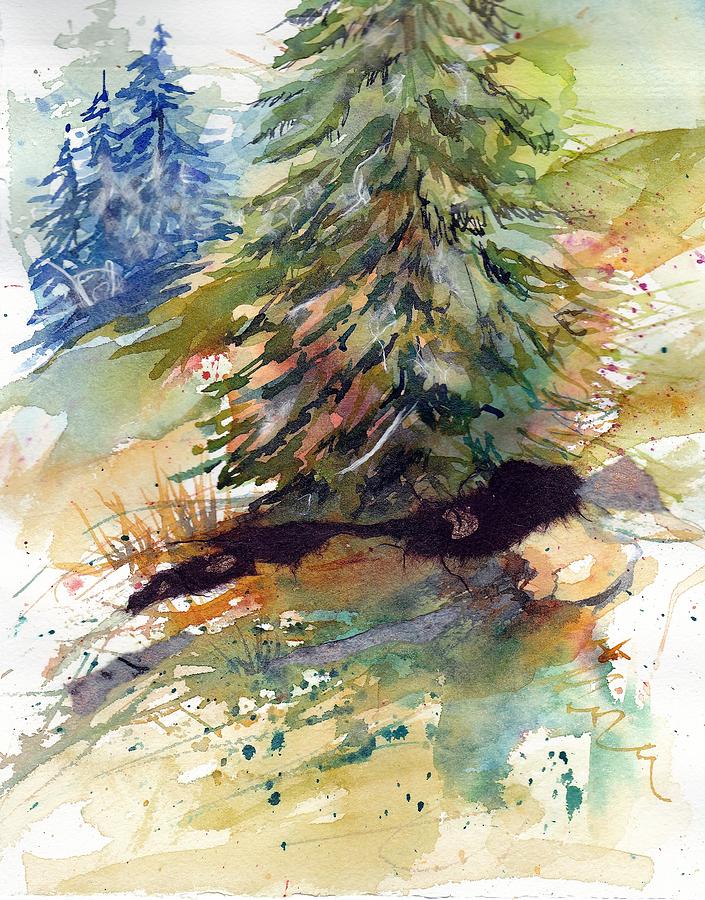 Firs on the hill Mixed Media by Mary Lou McCambridge