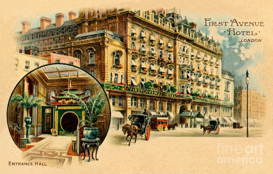 First Avenue Hotel London, Victorian lithograph advert Digital Art by Heidi De Leeuw