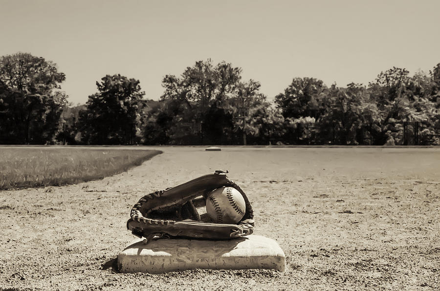 Baseball Photograph - First Base in Sepia by Bill Cannon