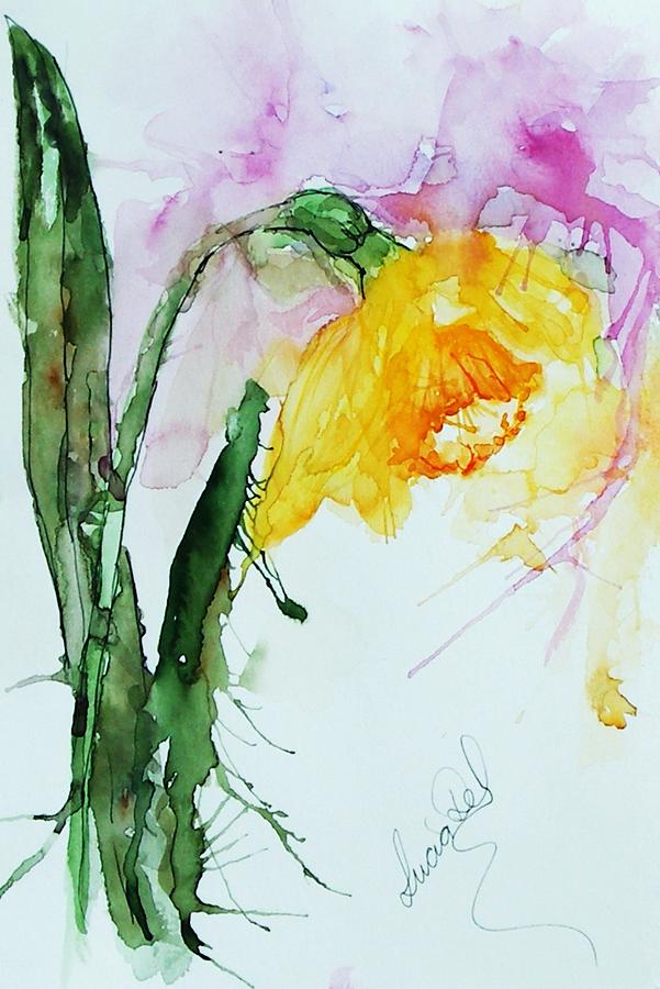 Spring Painting - First Daff of the Season by Lucia Del