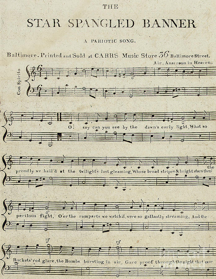 First edition of the sheet music for The Star Spangled Banner Drawing by American School