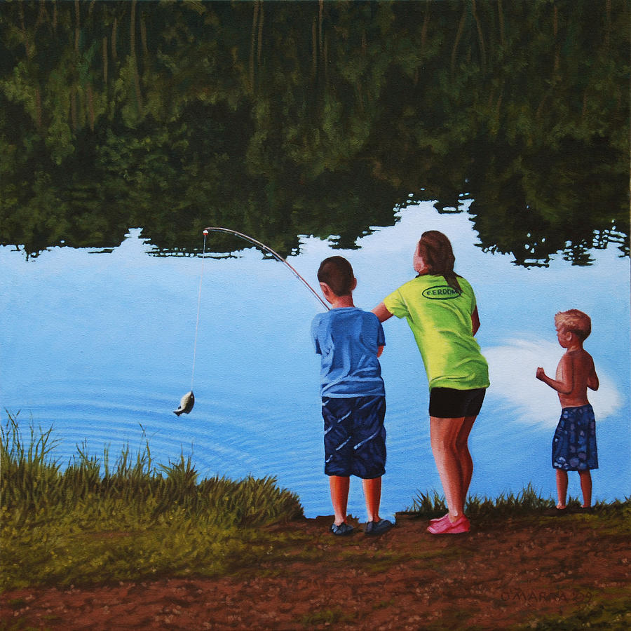 Fishing Painting - First Fish by Allan OMarra