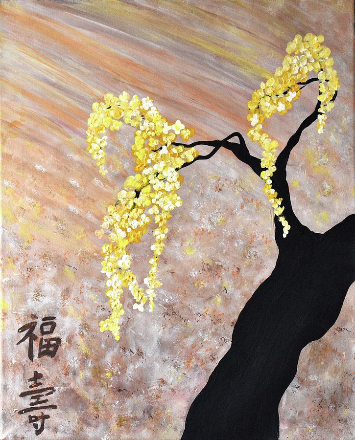 First image out of 3 Yellow cherry Blossoms art Painting by Geanna Georgescu