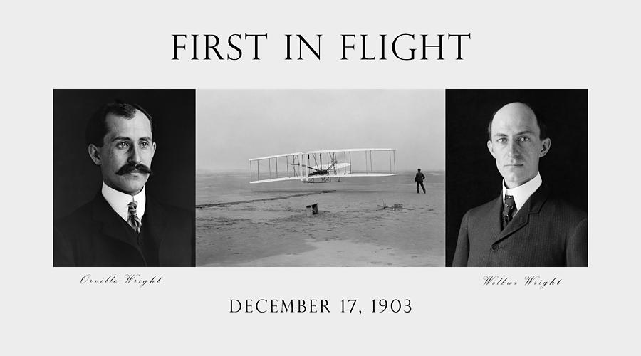 Airplane Photograph - First In Flight - The Wright Brothers by War Is Hell Store