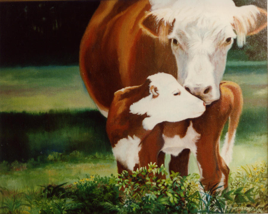 Calf Painting - First Kiss by Valerie Aune Calf Painting - First Kiss by Valerie Aune