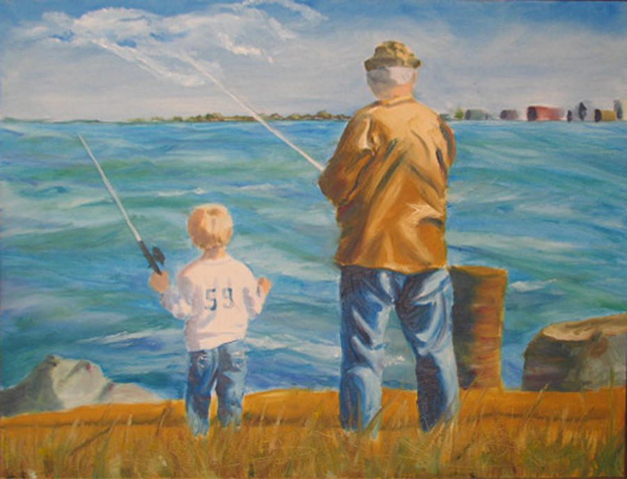 Fishermen Painting - First Lesson to Lifes Passion by Libby  Cagle