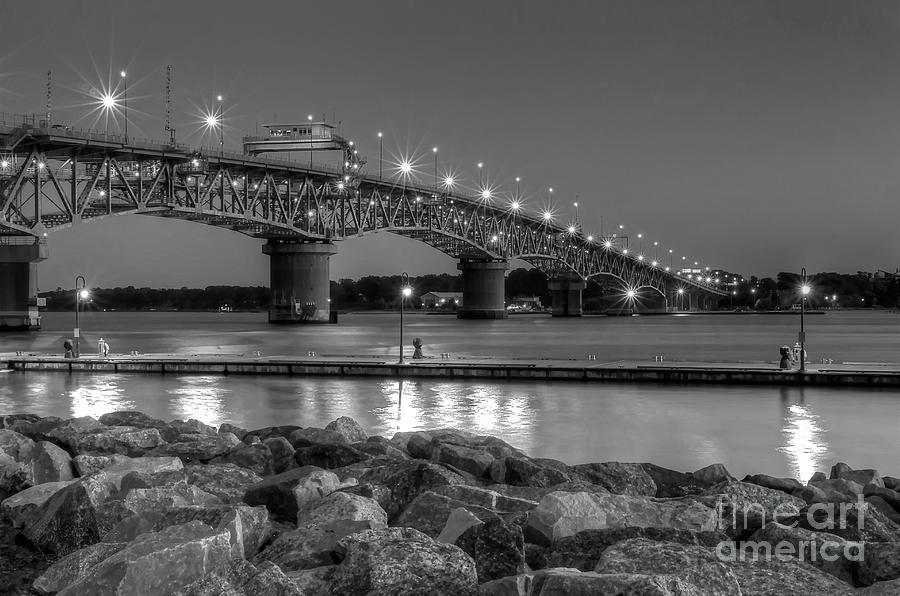 First Light at Coleman Bridge Yorktown Virginia Black and White Photograph by Karen Jorstad