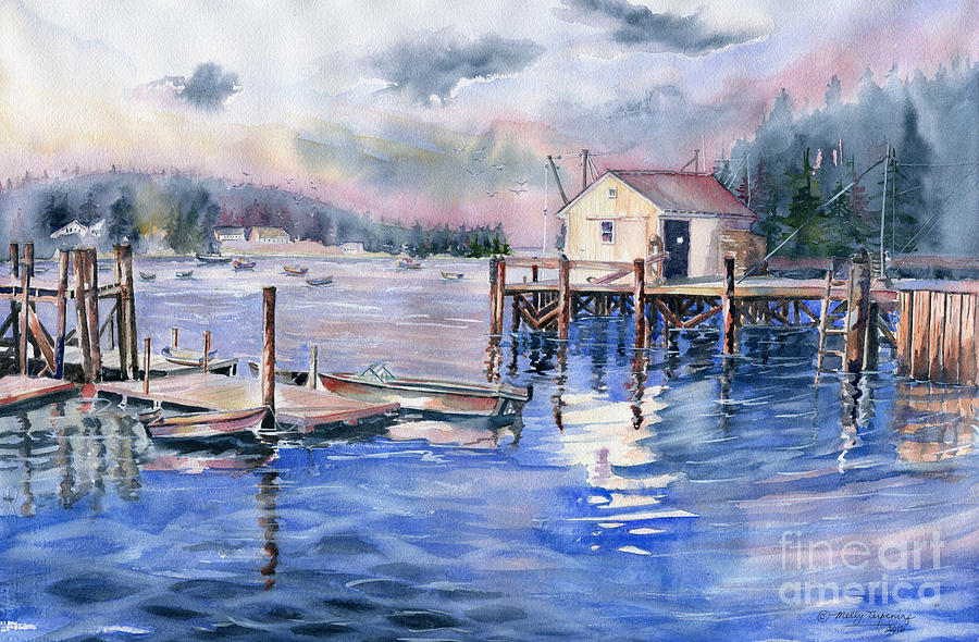 The First Light Of Dawn at Port Clyde Maine Painting by Melly Terpening