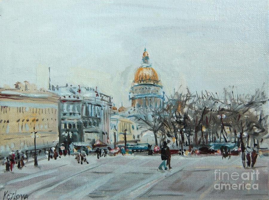 City Scene Painting - First lights on the Palace square. by Kate Kozlova