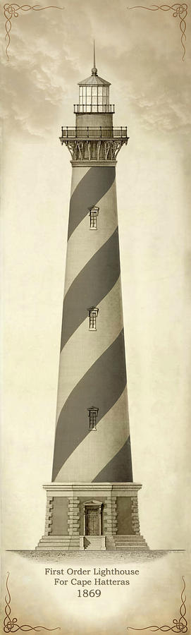 Lighthouse Drawing - First Order Lighthouse For Cape Hatteras by Jerry McElroy