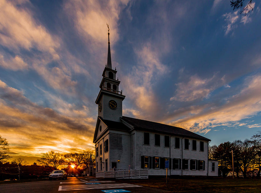 First Parish Church in Milton Massachusetts sunset Photograph by Brian MacLean