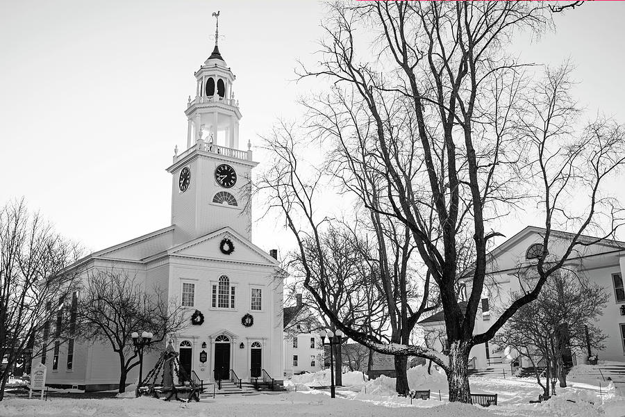 First Parish Church Manchester MA North Winter Snow Black and White Photograph by Toby McGuire