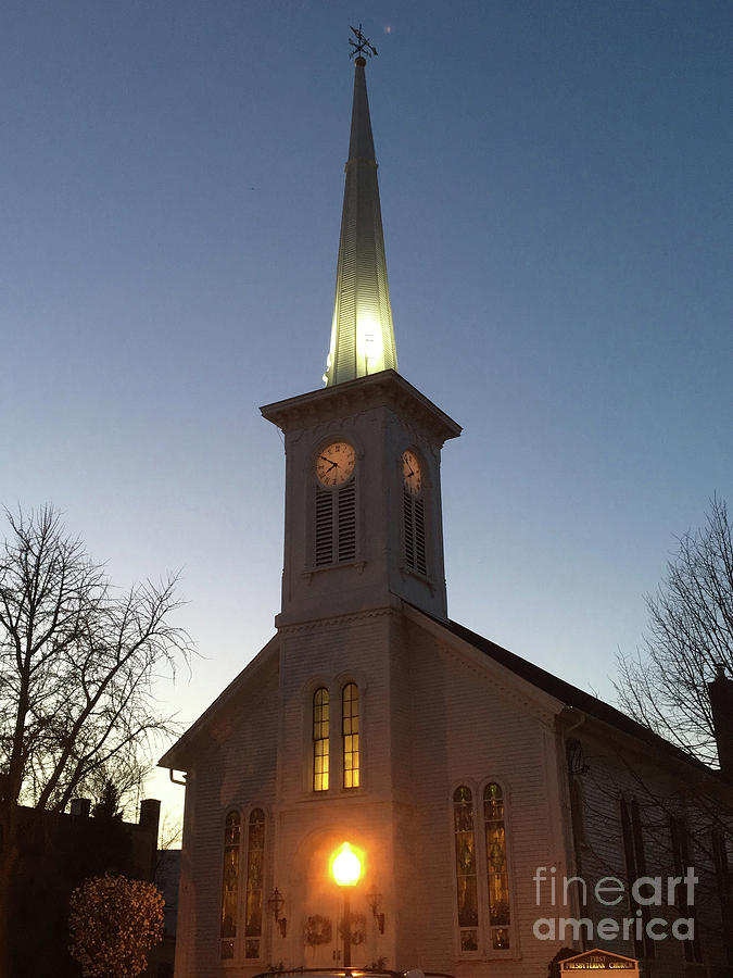 First Presbyterian Churc Babylon N.Y after sunset Photograph by Steven Spak