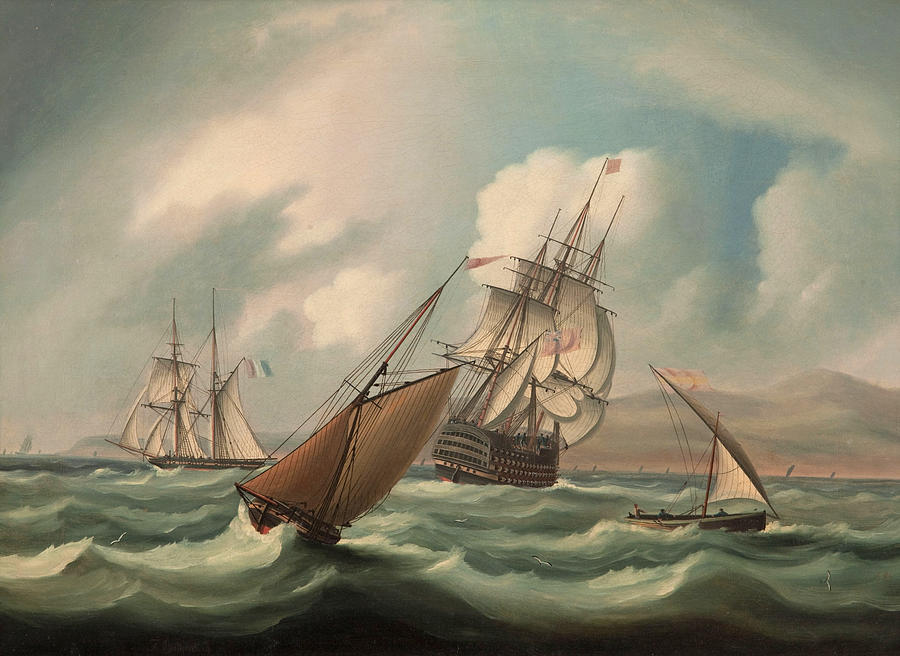 First Rater and Other Shipping off the Spanish Coast Painting by James Edward Buttersworth